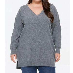 Margeaux & Ellie Sweater gray plus size 3X lightweight V-neck boxy top
